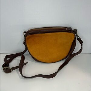 Kim White‎ Half circle Brown Fur W/ Leather Cross Body Purse